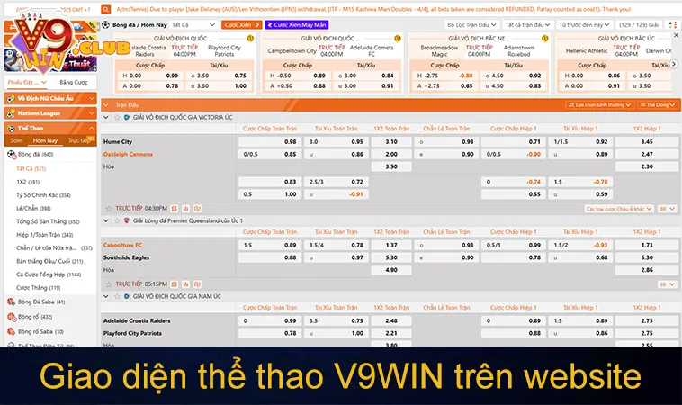 Thể Thao V9WIN 122 Giao diện thể thao V9WIN trên website